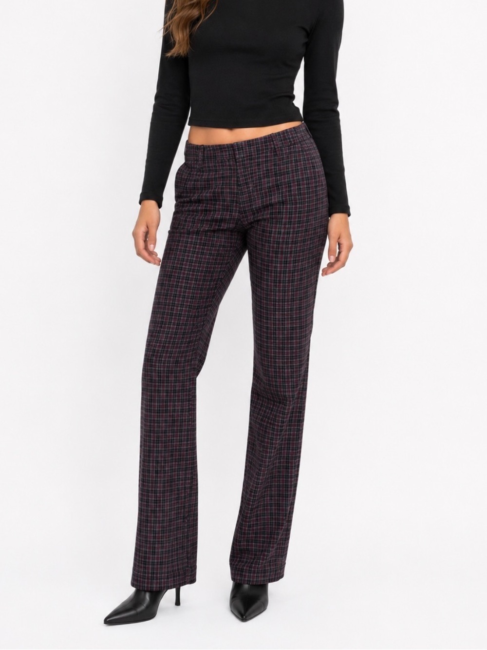 Kut From the Kloth Plaid Straight/skinny Leg Pants in Black and Burgundy SZ 14S
